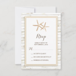 Starfish Whitewash Wood Beach Wedding RSVP Kaartje