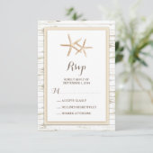 Starfish Whitewash Wood Beach Wedding RSVP Kaartje (Staand voorkant)