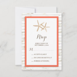 Starfish Whitewash Wood Beach Wedding RSVP Kaartje