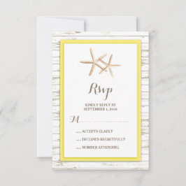Starfish Whitewash Wood Beach Wedding RSVP Kaartje