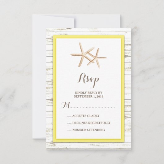 Starfish Whitewash Wood Beach Wedding RSVP Kaartje (Voorkant)