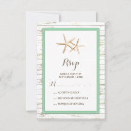 Starfish Whitewash Wood Beach Wedding RSVP Kaartje