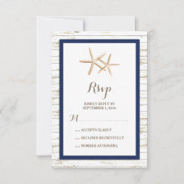 Starfish Whitewash Wood Beach Wedding RSVP Kaartje