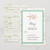 Starfish Whitewash Wood Beach Wedding RSVP Mint (Voorkant / Achterkant)