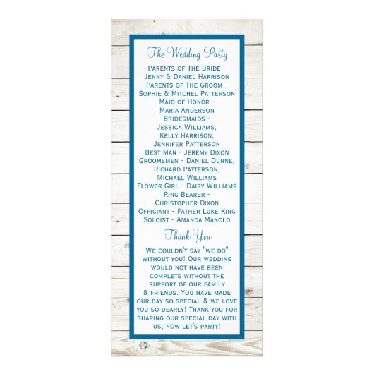 Starfish Whitewashed Wood Beach Wedding Program Reclamekaart (Achterkant)