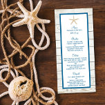 Starfish witgekalkte houten strand bruiloft menu<br><div class="desc">De zeester op witgewassen collectie van de houtstrandbruiloft is perfect voor elk stel dat een romantisch huwelijk door het zee plant. De rustige, witte, houten dok-achtergrond geeft deze menukaarten een boho chic-gevoel. De schattige zeester is de perfecte afwerking voor elke elegante strandbruiloft. De kleur van de tekst en het lijst...</div>