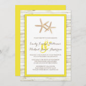 Starfish witgekalkte houten strand bruiloft uitnod kaart (Voorkant / Achterkant)