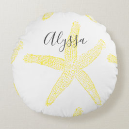 Starfish Yellow Grey Beach Name Text Sjabloon Cool Rond Kussen