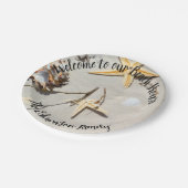 Starfish zand welkom bij strand huis familienaam papieren bordje (Gekanteld)