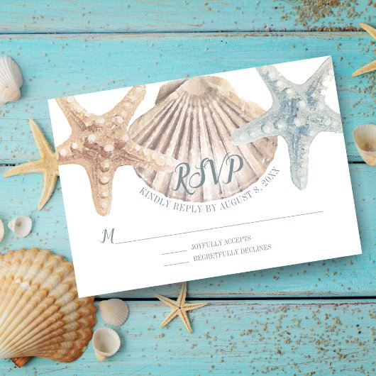 Starfish Zee Blue Nautical Beach bruiloft RSVP Kaartje