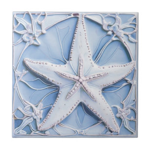 Starfish Zee Star Blue Art Nouveau Faux Relief Tegeltje