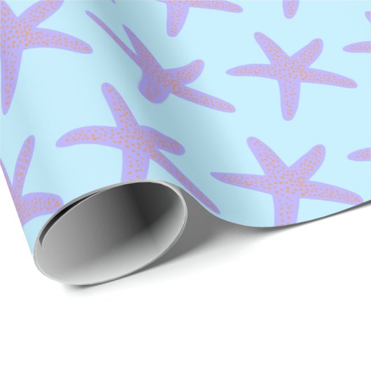 Starfish Zee Stars Ocean Pattern BLue Paars Gift Cadeaupapier (Rol Hoek)