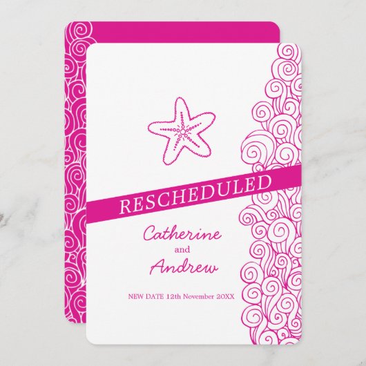 Starfish zee swirl roze strand bruiloft herschikt kaart (Voorkant / Achterkant)