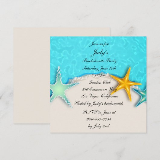 Starfish zomer strand vrijgezellenfeest uitnodigen kaart (Voorkant / Achterkant)