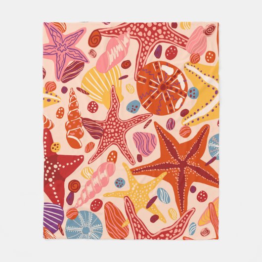 Starfishes, shells and stones flat hand drawn Vint Fleece Deken (Voorkant)