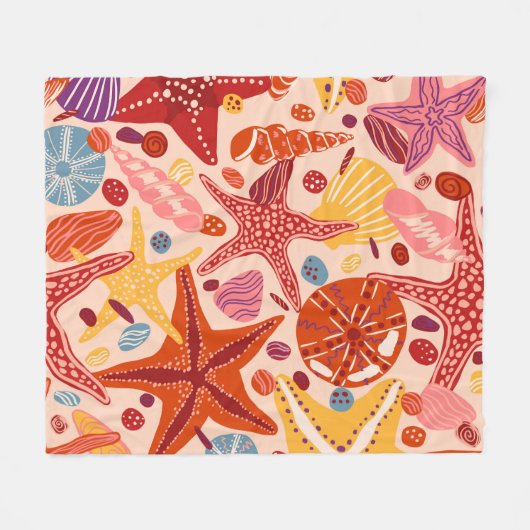 Starfishes, shells and stones flat hand drawn Vint Fleece Deken (Voorkant (Horizontaal))