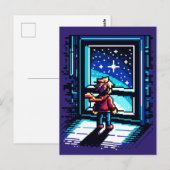 Stargazer bij het raam Dromerige Pixel Art Night S Briefkaart (Voorkant / Achterkant)