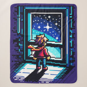 Stargazer bij het raam Dromerige Pixel Art Night S Sherpa Deken
