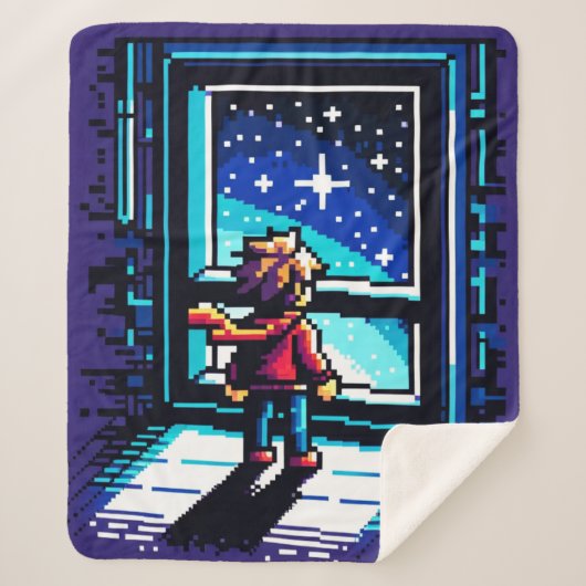 Stargazer bij het raam Dromerige Pixel Art Night S Sherpa Deken (Voorkant)