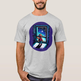Stargazer bij het raam Dromerige Pixel Art Night S T-shirt