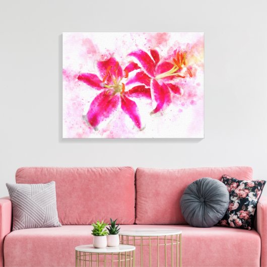 Stargazer Lelie bloem waterverf - wb 03 Canvas Afdruk (Insitu (Woonkamer))