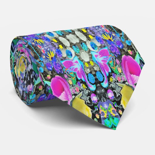 Stargazer Lelie, Roos en Roze Hibiscus Collage Stropdas (Opgerold)