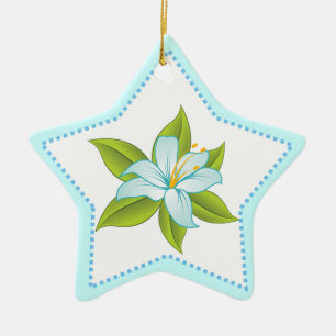Stargazer lichtblauwe lelie aangepaste kerstversie keramisch ornament