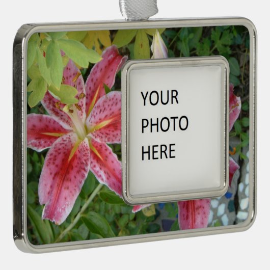 Stargazer Lilies Garden Floral Verzilverd Omlijst Ornament (Rechts)