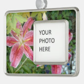 Stargazer Lilies Garden Floral Verzilverd Omlijst Ornament (Links)