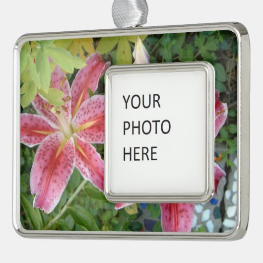 Stargazer Lilies Garden Floral Verzilverd Omlijst Ornament (Links)