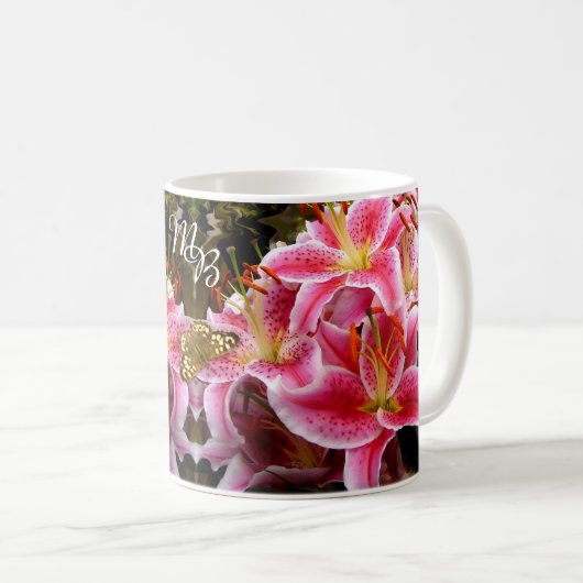 "Stargazer" Lilies Monogram Koffiemok (Voorkant rechts)