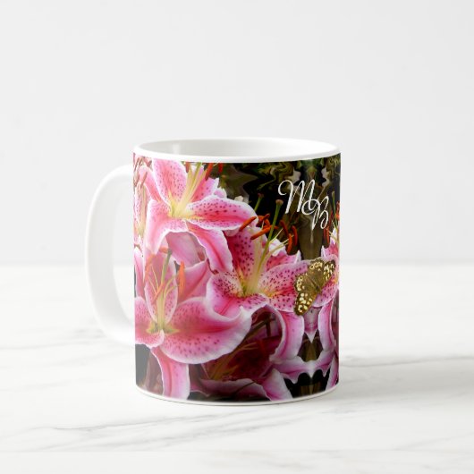 "Stargazer" Lilies Monogram Koffiemok (Voorkant links)
