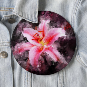 Stargazer Lily bloem waterverf - bb 01 Ronde Button 6,0 Cm