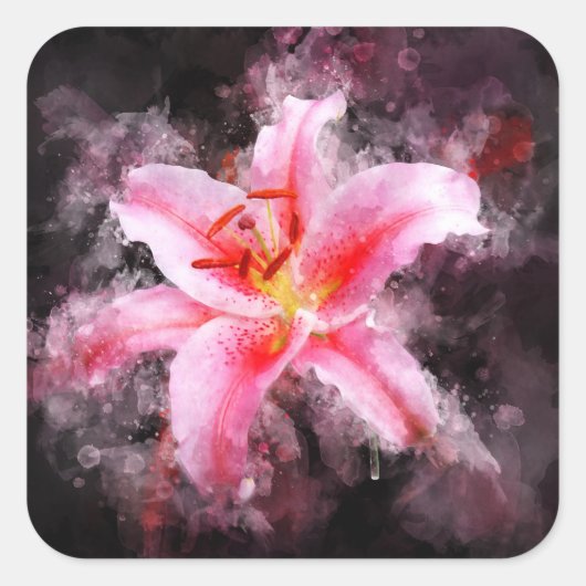 Stargazer Lily bloem waterverf - bb 01 Vierkante Sticker (Voorkant)