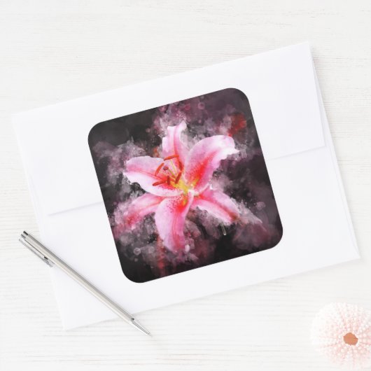 Stargazer Lily bloem waterverf - bb 01 Vierkante Sticker (Envelop)