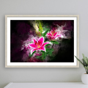 Stargazer Lily bloem waterverf - bb 02 Foto Afdruk