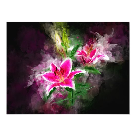 Stargazer Lily bloem waterverf - bb 02 Foto Afdruk (Voorkant)