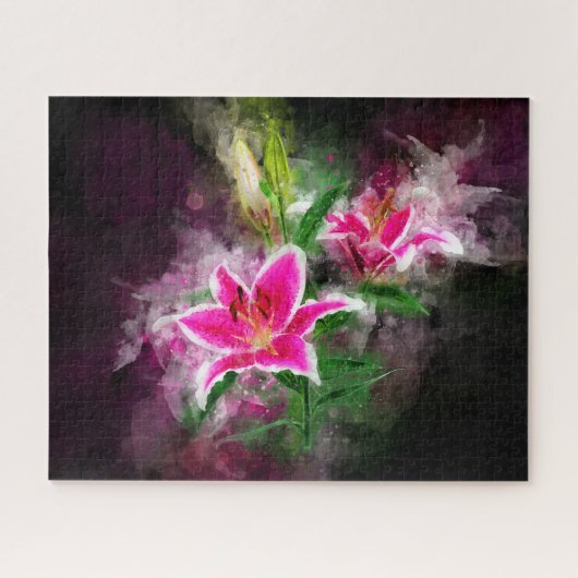 Stargazer Lily bloem waterverf - bb 02 Legpuzzel (Horizontaal)