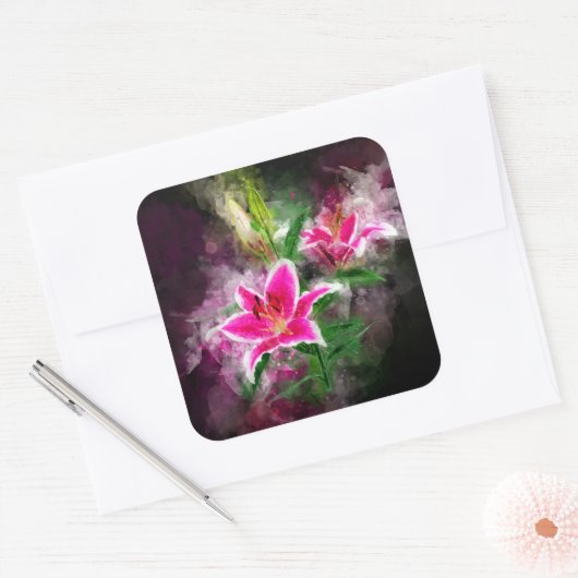 Stargazer Lily bloem waterverf - bb 02 Vierkante Sticker (Envelop)