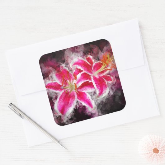 Stargazer Lily bloem waterverf - bb 03 Vierkante Sticker (Envelop)