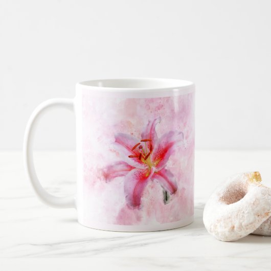 Stargazer Lily bloem waterverf - wb 01 Koffiemok (Met donut)