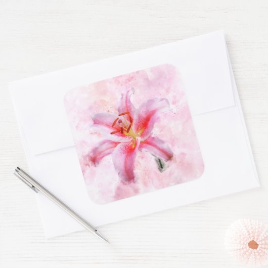 Stargazer Lily bloem waterverf - wb 01 Vierkante Sticker (Envelop)