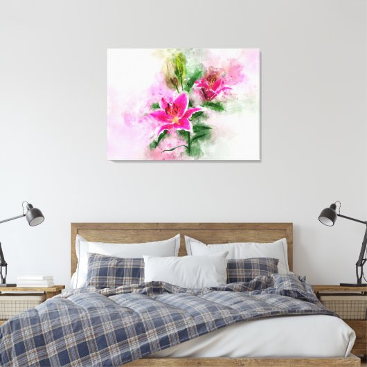 Stargazer Lily bloem waterverf - wb 02 Canvas Afdruk (Insitu (Slaapkamer))