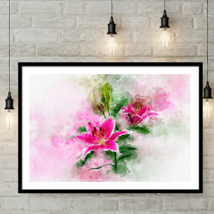 Stargazer Lily bloem waterverf - wb 02 Foto Afdruk