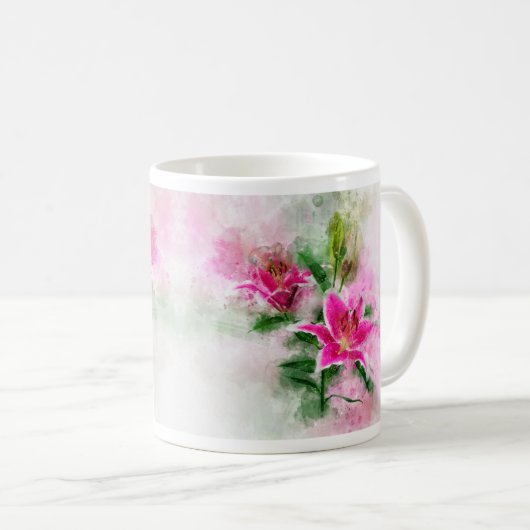 Stargazer Lily bloem waterverf - wb 02 Koffiemok (Voorkant rechts)