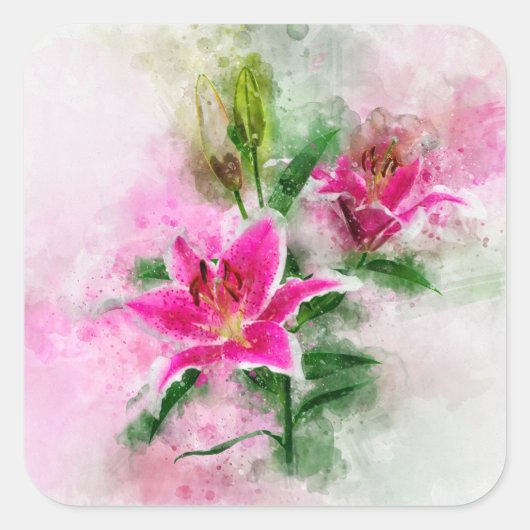 Stargazer Lily bloem waterverf - wb 02 Vierkante Sticker (Voorkant)
