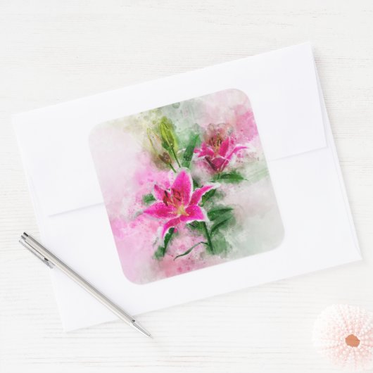 Stargazer Lily bloem waterverf - wb 02 Vierkante Sticker (Envelop)