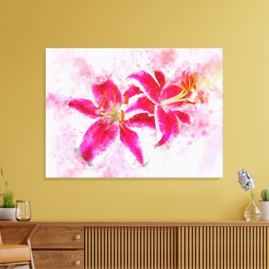 Stargazer Lily bloem waterverf - wb 03 Canvas Afdruk (Insitu (Woonkamer))