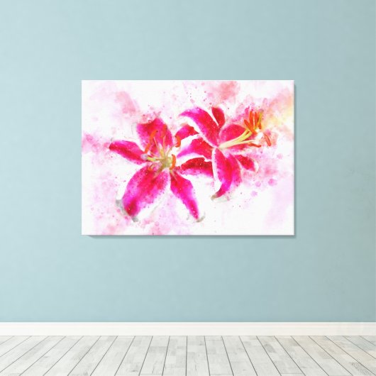Stargazer Lily bloem waterverf - wb 03 Canvas Afdruk (Insitu (Houten vloer))