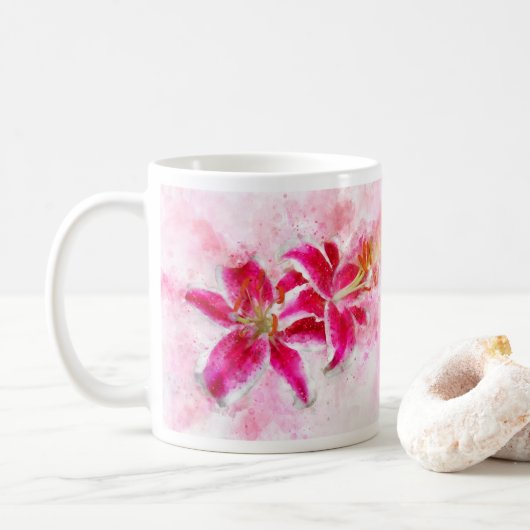 Stargazer Lily bloem waterverf - wb 03 Koffiemok (Met donut)